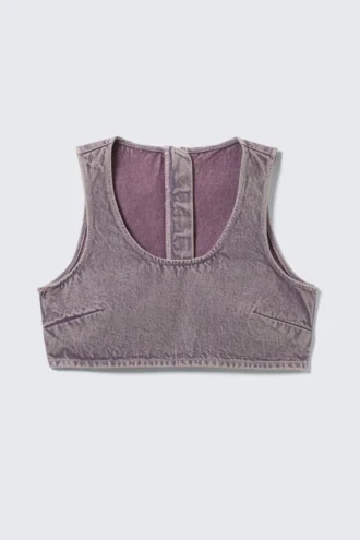 Cropped Zip-Back Denim Bralette – Washed Lilac