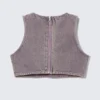 Cropped Zip-Back Denim Bralette – Washed Lilac