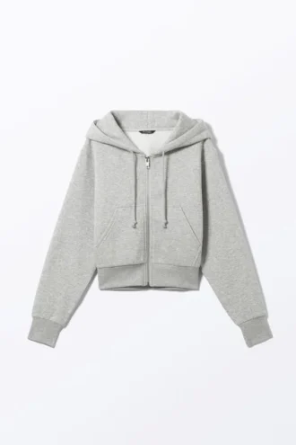 Cropped Zip Hoodie – Washed Light Grey