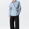Cross-Buttoned Long-Sleeved Cotton Shirt – Light Blue Cross-Buttoned Long-Sleeved Cotton Shirt – Light Blue