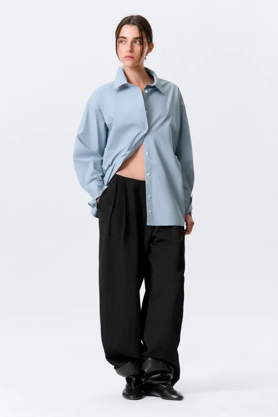 Cross-Buttoned Long-Sleeved Cotton Shirt – Light Blue Cross-Buttoned Long-Sleeved Cotton Shirt – Light Blue