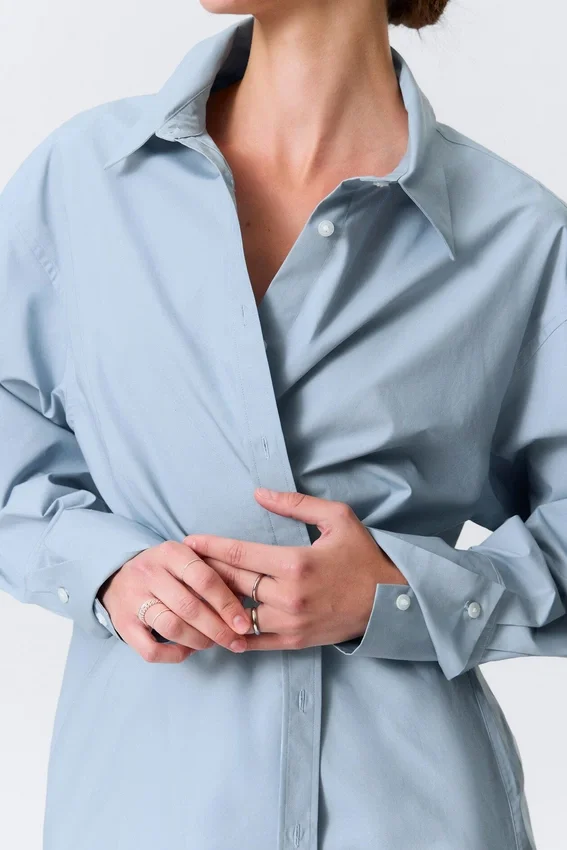 Cross-Buttoned Long-Sleeved Cotton Shirt – Light Blue Cross-Buttoned Long-Sleeved Cotton Shirt – Light Blue