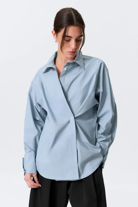 Cross-Buttoned Long-Sleeved Cotton Shirt – Light Blue Cross-Buttoned Long-Sleeved Cotton Shirt – Light Blue