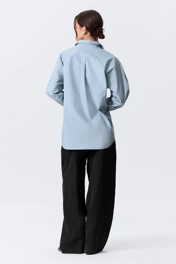 Cross-Buttoned Long-Sleeved Cotton Shirt – Light Blue Cross-Buttoned Long-Sleeved Cotton Shirt – Light Blue
