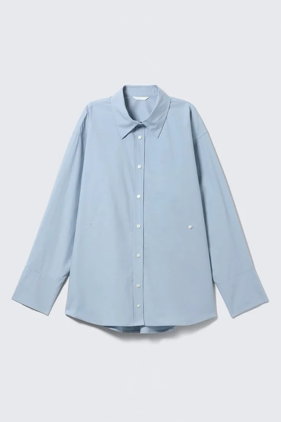 Cross-Buttoned Long-Sleeved Cotton Shirt – Light Blue Cross-Buttoned Long-Sleeved Cotton Shirt – Light Blue