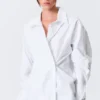 Cross-Buttoned Long-Sleeved Cotton Shirt – White Cross-Buttoned Long-Sleeved Cotton Shirt – White