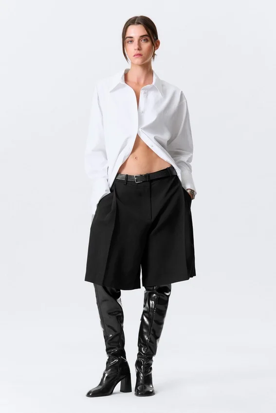 Cross-Buttoned Long-Sleeved Cotton Shirt – White Cross-Buttoned Long-Sleeved Cotton Shirt – White
