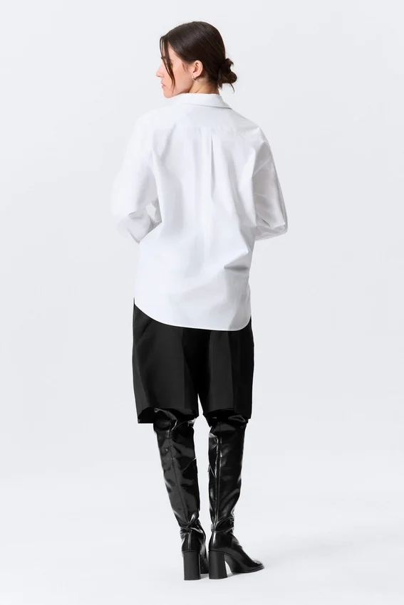 Cross-Buttoned Long-Sleeved Cotton Shirt – White Cross-Buttoned Long-Sleeved Cotton Shirt – White