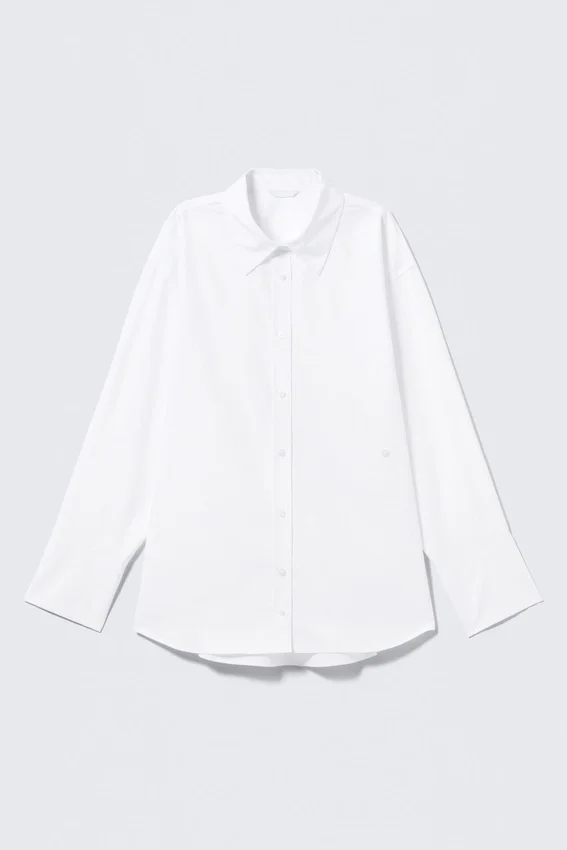 Cross-Buttoned Long-Sleeved Cotton Shirt – White Cross-Buttoned Long-Sleeved Cotton Shirt – White