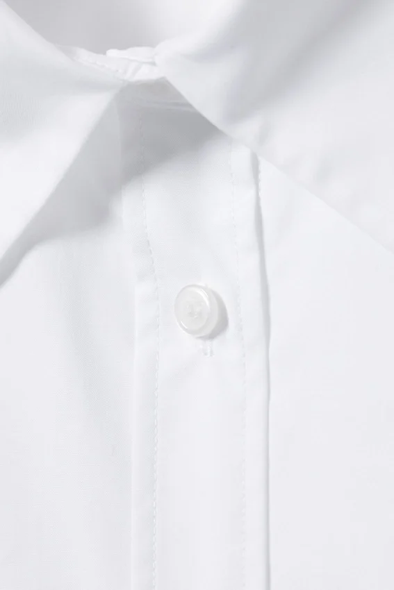 Cross-Buttoned Long-Sleeved Cotton Shirt – White Cross-Buttoned Long-Sleeved Cotton Shirt – White