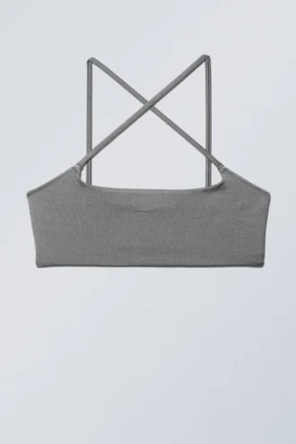 Cross Front Bikini Top – Grey Shimmer