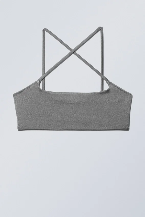 Cross Front Bikini Top – Grey Shimmer Cross Front Bikini Top – Grey Shimmer