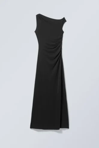Cupro Maxi Drape Dress – Black