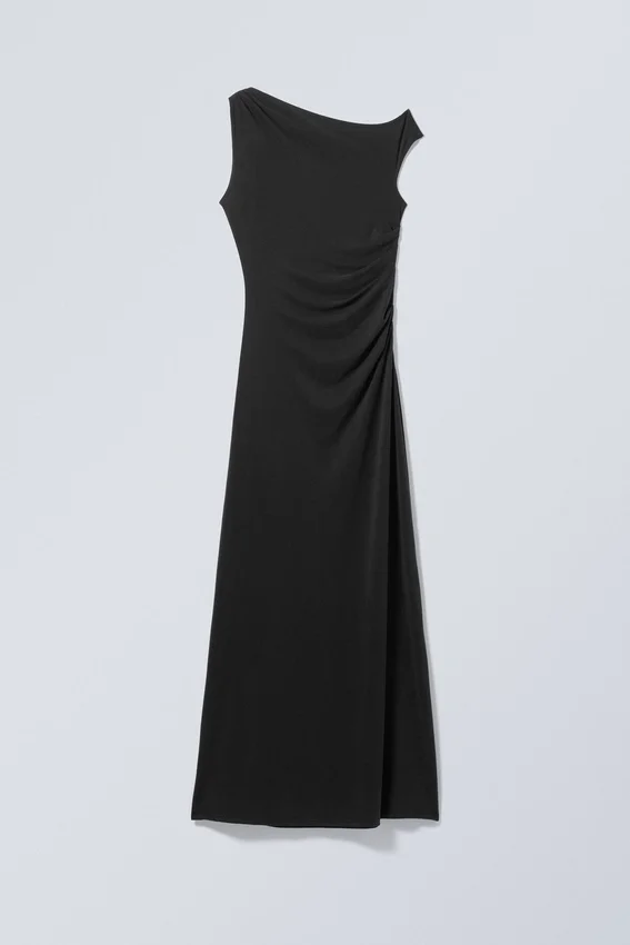 Cupro Maxi Drape Dress – Black Cupro Maxi Drape Dress – Black
