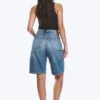 Curve High Waisted Wide Leg Denim Shorts – Blue Horses – Medium Blue