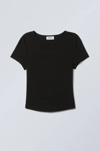 Curved Hem Fitted Modal T-Shirt – Black
