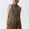 Curved Zip Sleeveless Top – Dark Grey