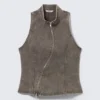 Curved Zip Sleeveless Top – Dark Grey