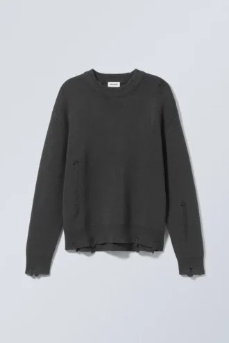 Daniel Relaxed Distressed Sweater – Dark Grey