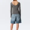 Deep Back Long-Sleeved Top – Grey Deep Back Long-Sleeved Top – Grey