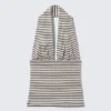 Deep Halterneck Top – Dark Mole & White Stripes Deep Halterneck Top – Dark Mole & White Stripes