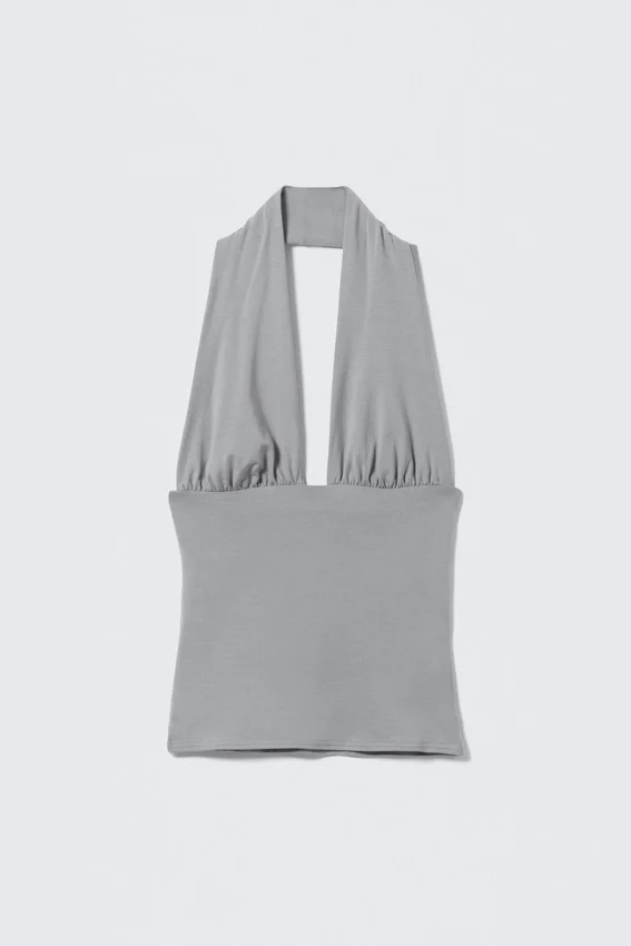 Deep Halterneck Top – Dusty Grey Deep Halterneck Top – Dusty Grey
