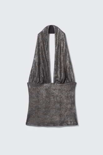 Deep Shimmer Halterneck Top – Dark Grey Shimmer