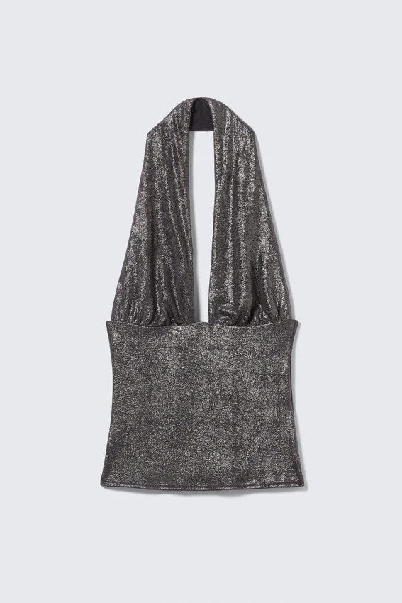 Deep Shimmer Halterneck Top – Dark Grey Shimmer Deep Shimmer Halterneck Top – Dark Grey Shimmer