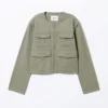 Detachable Sleeve Cotton Jacket – Light Dusty Khaki Green Detachable Sleeve Cotton Jacket – Light Dusty Khaki Green