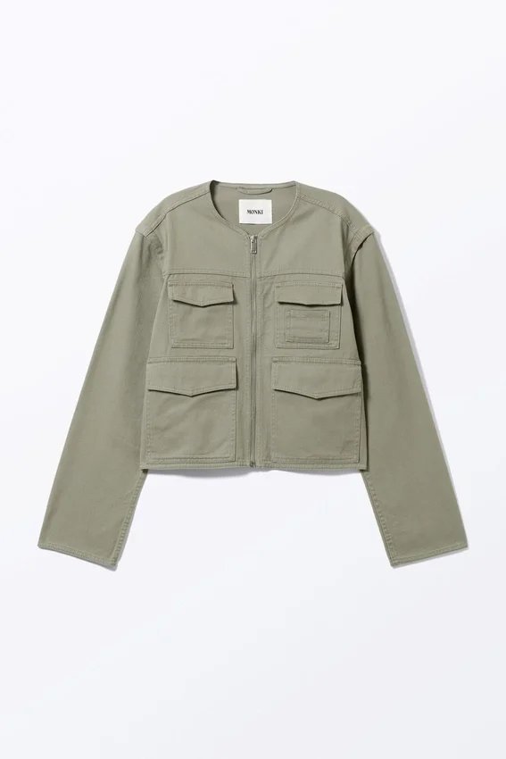 Detachable Sleeve Cotton Jacket – Light Dusty Khaki Green Detachable Sleeve Cotton Jacket – Light Dusty Khaki Green