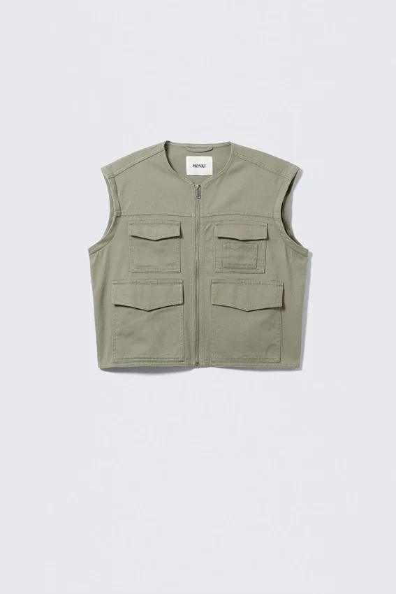 Detachable Sleeve Cotton Jacket – Light Dusty Khaki Green Detachable Sleeve Cotton Jacket – Light Dusty Khaki Green