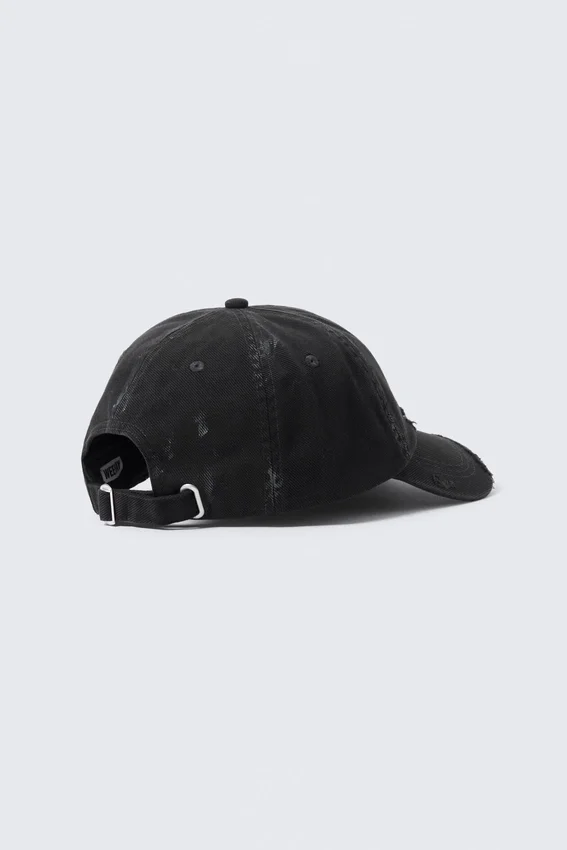 Distressed Cotton Canvas Baseball Cap – Cropped Black Distressed Cotton Canvas Baseball Cap – Cropped Black