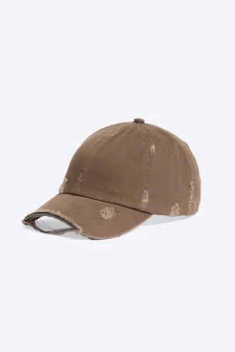 Distressed Cotton Canvas Baseball Cap – Distressed Light Brown