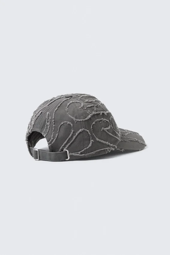 Distressed Cotton Canvas Baseball Cap – Embroidered Washed Black Distressed Cotton Canvas Baseball Cap – Embroidered Washed Black