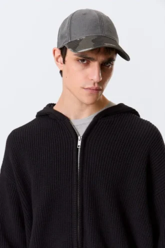 Distressed Cotton Canvas Baseball Cap – Grey – Trashed Camo
