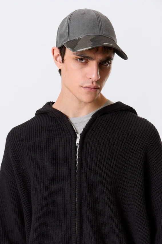 Distressed Cotton Canvas Baseball Cap – Grey – Trashed Camo Distressed Cotton Canvas Baseball Cap – Grey – Trashed Camo