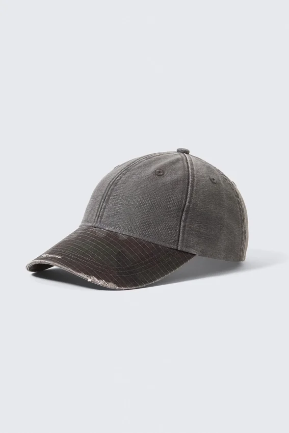 Distressed Cotton Canvas Baseball Cap – Grey – Trashed Camo Distressed Cotton Canvas Baseball Cap – Grey – Trashed Camo