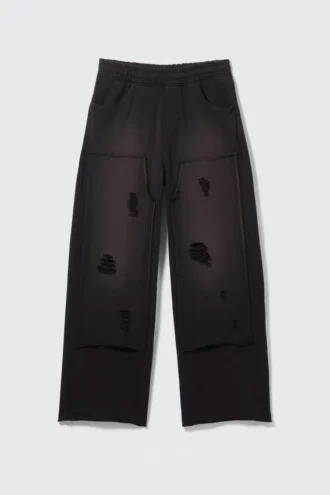 Distressed Cotton Terry Sweatpants – Dark Blue