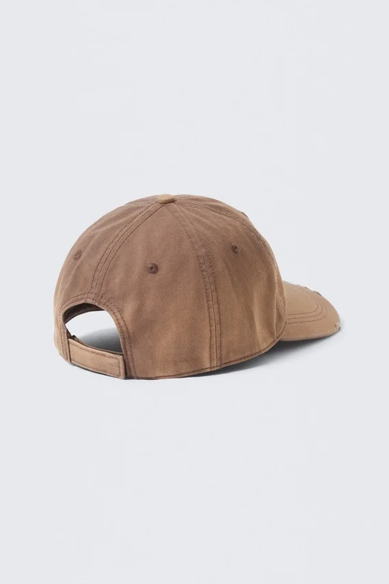 Distressed Cotton Twill Baseball Cap – Washed Brown Distressed Cotton Twill Baseball Cap – Washed Brown
