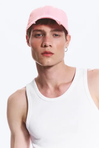 Distressed Cropped Cap – Light Pink