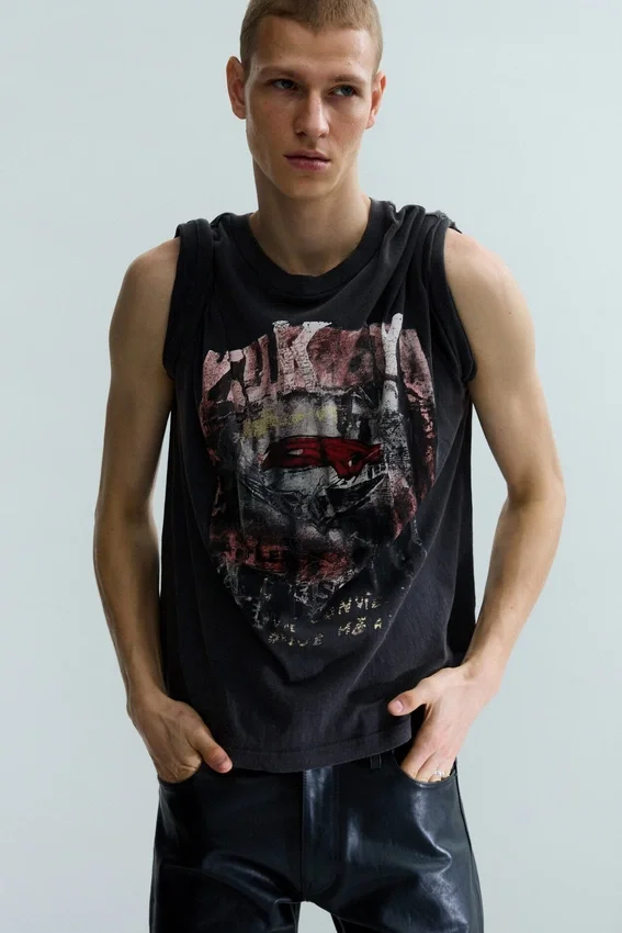 Distressed Printed Short-Sleeved T-Shirt – Dark Grey – Rock ‘N’ Roll Distressed Printed Short-Sleeved T-Shirt – Dark Grey – Rock ‘N’ Roll