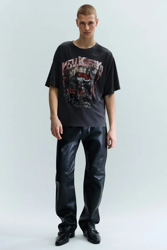 Distressed Printed Short-Sleeved T-Shirt – Dark Grey – Rock ‘N’ Roll Distressed Printed Short-Sleeved T-Shirt – Dark Grey – Rock ‘N’ Roll