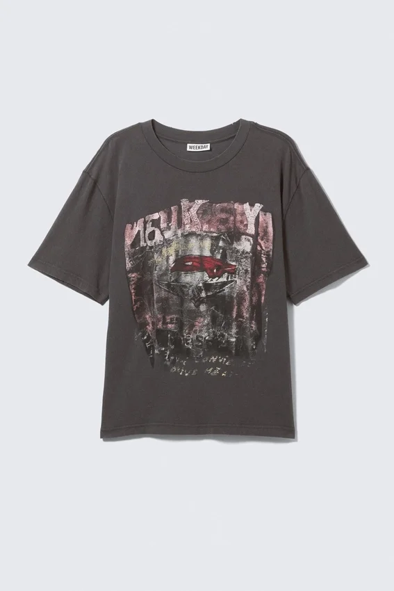Distressed Printed Short-Sleeved T-Shirt – Dark Grey – Rock ‘N’ Roll Distressed Printed Short-Sleeved T-Shirt – Dark Grey – Rock ‘N’ Roll