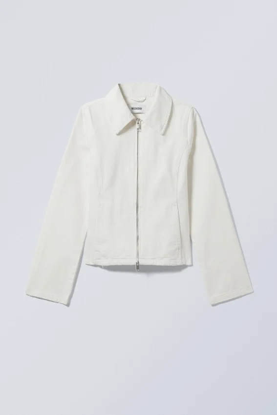 Distressed Twill Jacket – White Distressed Twill Jacket – White