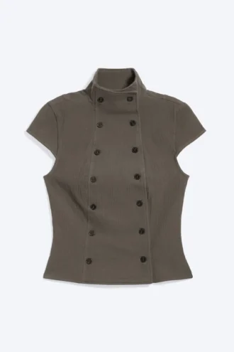 Double Breasted Cotton Top – Dark Mole