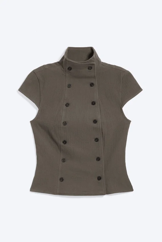 Double Breasted Cotton Top – Dark Mole Double Breasted Cotton Top – Dark Mole
