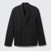 Double-Breasted Fitted Blazer – Black – Pinstriped Double-Breasted Fitted Blazer – Black – Pinstriped