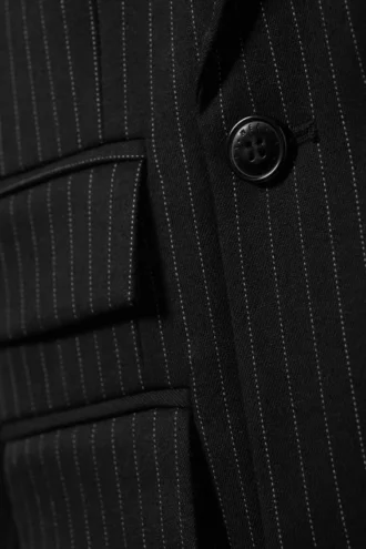 Double-Breasted Fitted Blazer – Black – Pinstriped