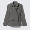 Double-Breasted Suiting Blazer – Striped Dark Grey Melange Double-Breasted Suiting Blazer – Striped Dark Grey Melange