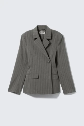 Double-Breasted Suiting Blazer – Striped Dark Grey Melange